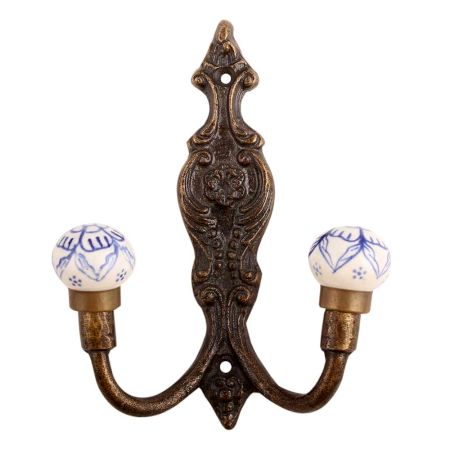Blue Floral Ceramic Iron Hooks