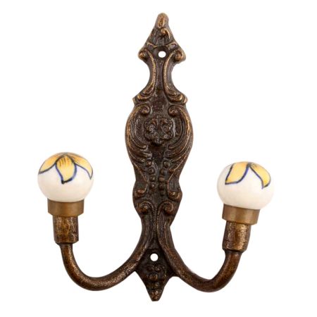 Yellow Floral Ceramic Iron Hooks