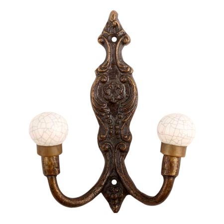 White Crackle Ceramic Iron Hooks