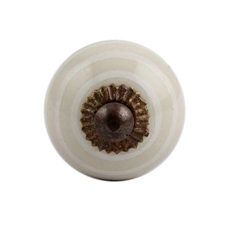 Cream Striped Small Ceramic Cabinet Knob