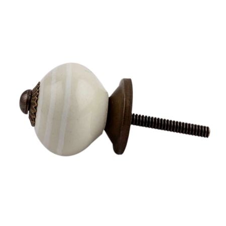 Cream Striped Small Ceramic Cabinet Knob