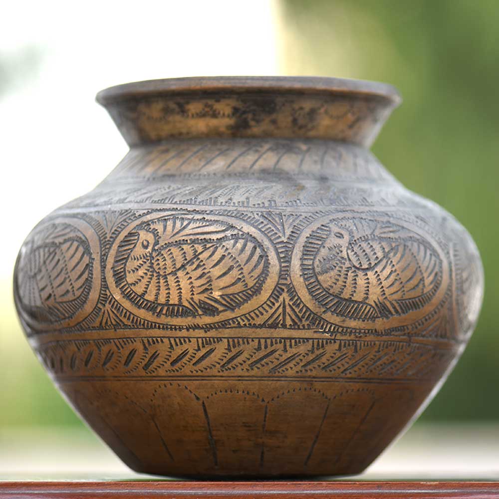 Peacock Engraved Brass Handmade Water Pot