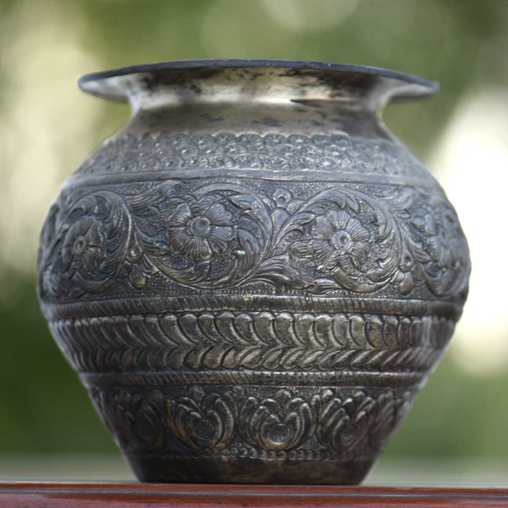 Brass Water Pot With Engraved Abstract Floral And Animal Design