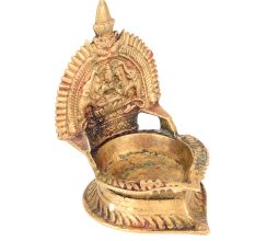 Brass Lamp with a Depiction of Goddess Lakshmi Embossed in It