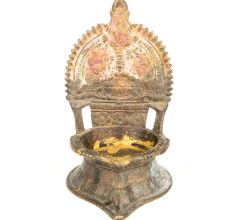 Indian Old Vintage Handmade Unique Brass Oil Lamp Goddess Laxmi Diya
