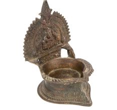 Oil Lamps Hand Cast in Bronze Alloy Depict An Image of Laxmi, Flanked by Two Elephants