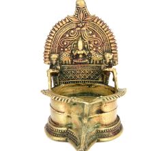 Vintage Goddess Lakshmi Egraved Brass Temple Kamakshi Oil Lamp Diya 