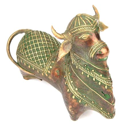 Brass Nandi Bull Sitting Statue