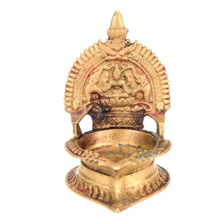 Brass Lamp with a Depiction of Goddess Lakshmi Embossed in It