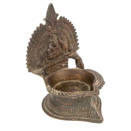 Oil Lamps Hand Cast in Bronze Alloy Depict An Image of Laxmi, Flanked by Two Elephants
