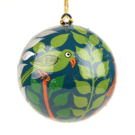 Hand Painted Parrot And Leaves On Paper Mache Ornaments, 'Christmas Blossoms