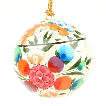 White Floral Hanging Decor For Christmas Tree Handmade Paper Mache Ball Ornaments