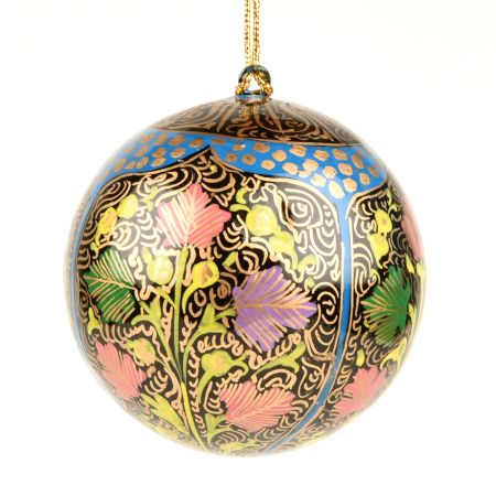 Hand Painted Golden Christmas Tree Handmade Paper Mache Ball Ornament