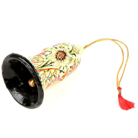 White Floral Hand Painted Hanging Paper Mache Bell