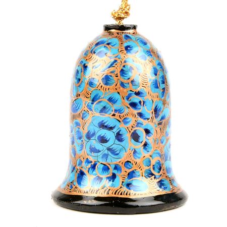 Turquoise Hand Painted Paper Mache Bell Christmas Hanging