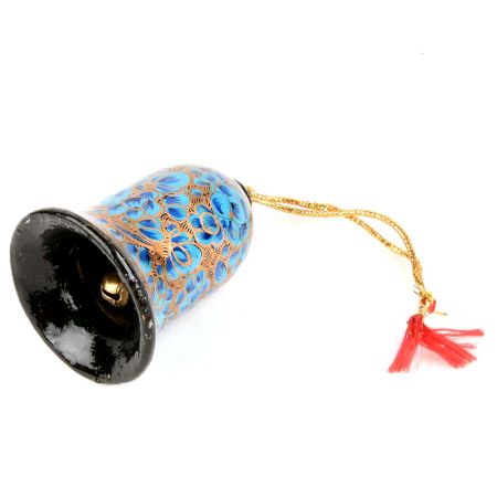 Turquoise Hand Painted Paper Mache Bell Christmas Hanging