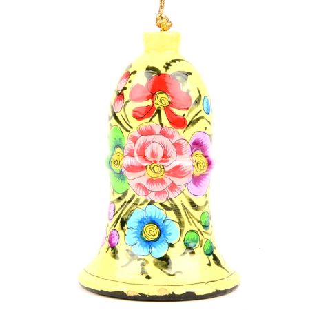 Lemon Yellow Hand Painted Colorful Floral Hanging Paper Mache Bell