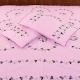 Light Pink Purple Petals Green Leaves Embroidered On Bedsheet