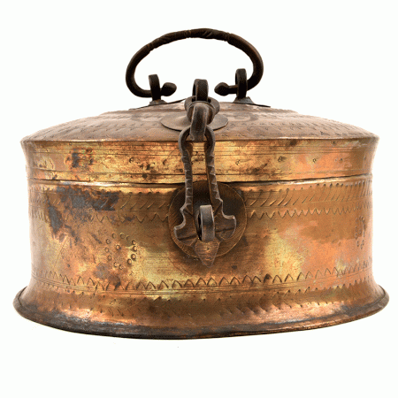 Handmade Beautiful Carved Design Brass Jewellery Keeping Round Box