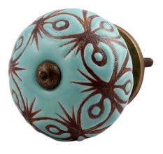 Sea Green Etched Ceramic Floral Cabinet Knob Online