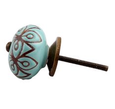 Sea Green Etched Ceramic Floral Cabinet Knob Online