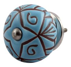 Turquoise Etched Ceramic Floral Cabinet Knob Online