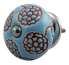 Turquoise Marigold Ceramic Floral Cabinet Knob