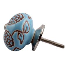 Turquoise Marigold Ceramic Floral Cabinet Knob