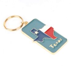 Brass Blue Texas State Flag Keychain