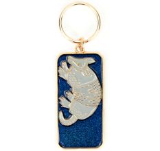 Silver Aardvark On Blue Brass Key Chain