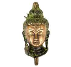 Green Brass Statue and Wall Hooks of Lord Shiva Face Sculpture