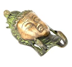 Green Brass Statue and Wall Hooks of Lord Shiva Face Sculpture