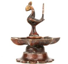 Bronze Peacock Oil Lamp Diya Used in Temple