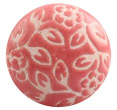 Old Pink Etched Flat Ceramic Cabinet Knob