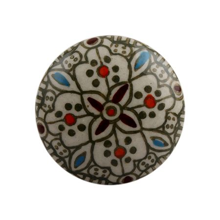 White Ceramic Floral Pattern Knob