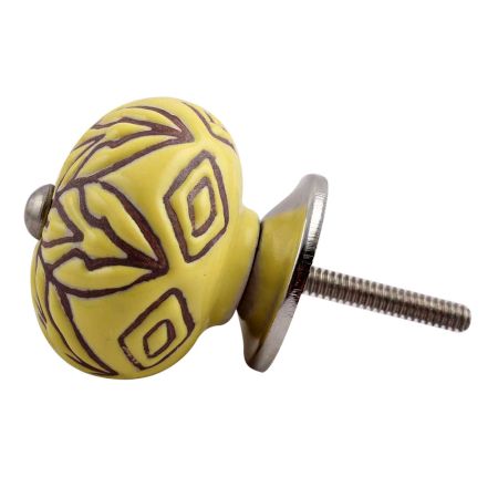 Brown Amarylis Floral Etched Ceramic Drawer Knob