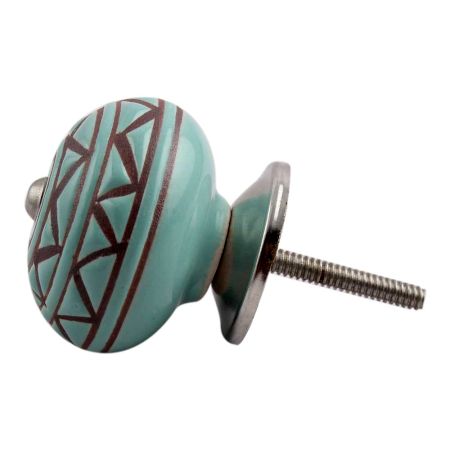 Sea Green Base Brown Pattern Etched Ceramic Drawer Knob