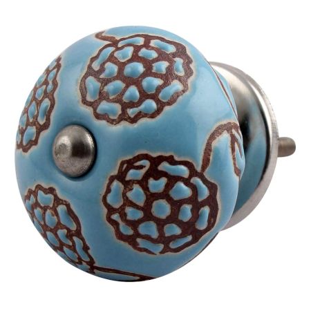 Turquoise Marigold Ceramic Floral Cabinet Knob