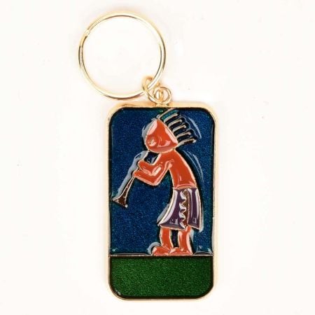 Young Tribal Boy Playing Trumpet Brass Key Chain