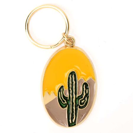 Brass Green Cactus In Spherical Shaped Yellow Pale Pink Key Chain