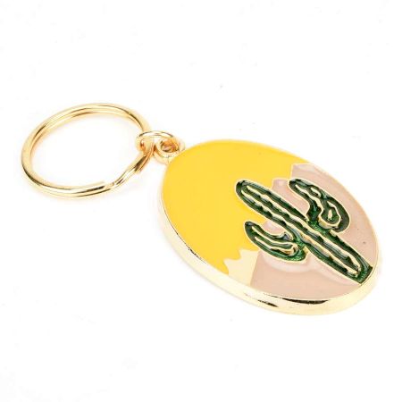 Brass Green Cactus In Spherical Shaped Yellow Pale Pink Key Chain