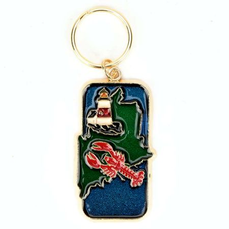 Brass Key Chain With Red Lobster Swimming Near A Lighthouse