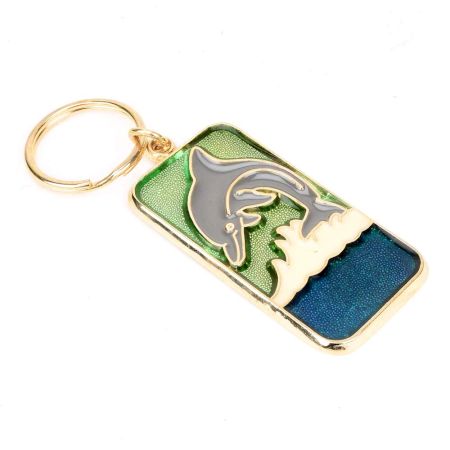 Grey Dolphin With Green Blue Colors On Brass Key Chain
