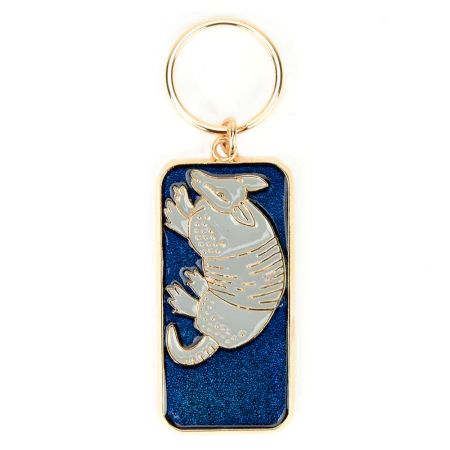 Silver Aardvark On Blue Brass Key Chain