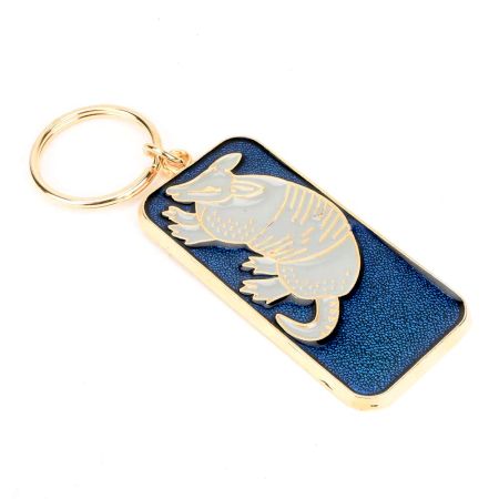 Silver Aardvark On Blue Brass Key Chain