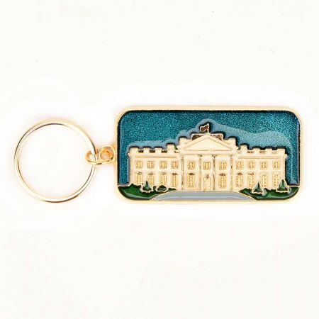 White House America On Blue Brass Key Ring