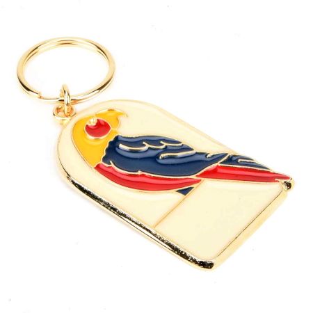 Red Macaw In A Cage On Brass Keychain