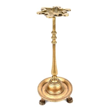 Old Vintage 6 Wick Indian Brass Oil Lamp Diya Stand