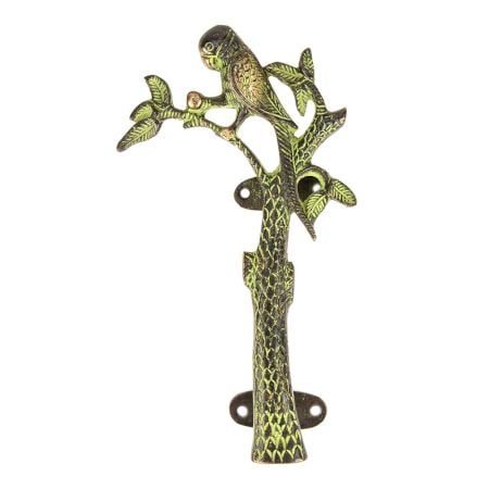 Bronze Green Parrot On Tree Door Handle