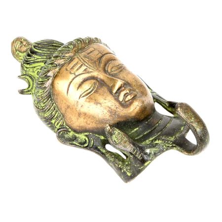 Green Brass Statue and Wall Hooks of Lord Shiva Face Sculpture